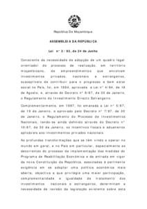 República De Moçambique ASSEMBLEIA DA REPÚBLICA Lei n° 3 /93, de 24 de Junho