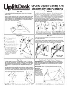UPL020 Double Monitor Arm  Assembly Instructions Step Two  Step One