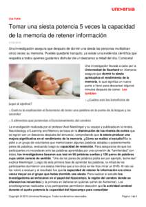 CULTURA  Tomar una siesta potencia 5 veces la capacidad de la memoria de retener información