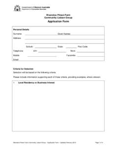 Wooroloo Prison Community Liaison Group – Application form