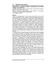 2.3  DNA-Microarray Analysis Transcriptomics in chemostat cultures of Saccharomyces cerevisiae: Identification of ‘signature transcripts’ responding to environmental