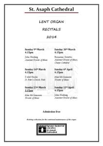 St. Asaph Cathedral LENT ORGAN RECITALS[removed]Sunday 9th March