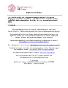 BLS Contract Collection  Title: Yonkers, City of and Yonkers Non-Teaching Unit 9169, Civil Service Employees Association, Inc. (CSEA), Local 1000, American Federation of State, County and Municipal Employees (AFSCME), AF