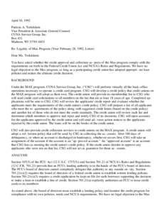 April 10, 1992 Patricia A. Torkildson Vice President & Associate General Counsel CUNA Service Group, Inc. Box 431 Madison, WI[removed]