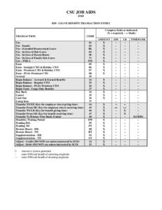 CSU JOB AIDS[removed]B50 - LEAVE BENEFIT TRANSACTION ENTRY Complete fields as indicated: (X = required, -- = blank) TRANSACTION
