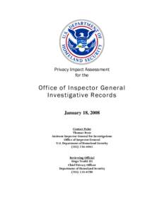 Department of Homeland Security Privacy Impact Assessment Investigative Data Management System