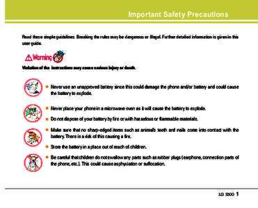 Important Safety Precautions Read these simple guidelines. Breaking the rules may be dangerous or illegal. Further detalied information is given in this user guide. Warning Violation of the instructions may cause serious