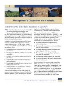 I.  Management’s Discussion and Analysis An Overview of the United States Department of Agriculture  T