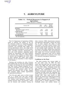 7. Table 7–1. AGRICULTURE Federal Resources in Support of Agriculture
