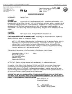 California Coastal Commission Staff Report and Recommendation Regarding Administrative Coastal Development Permit Application No[removed]Prajin, Huntington Beach, Orange County