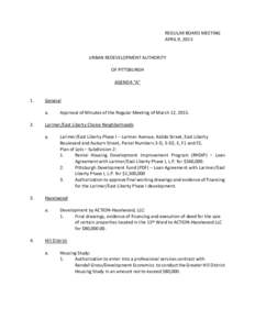 REGULAR BOARD MEETING APRIL 9, 2015 URBAN REDEVELOPMENT AUTHORITY OF PITTSBURGH AGENDA “A”