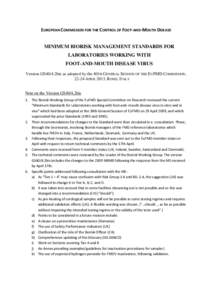 EUROPEAN COMMISSION FOR THE CONTROL OF FOOT-AND-MOUTH DISEASE MINIMUM BIORISK MANAGEMENT STANDARDS FOR LABORATORIES WORKING WITH FOOT-AND-MOUTH DISEASE VIRUS Version GS40/4.2bis as adopted by the 40TH GENERAL SESSION OF 