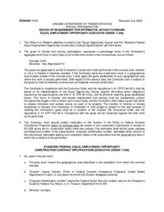 SF030AF[removed]Reissued July 2008 VIRGINIA DEPARTMENT OF TRANSPORTATION SPECIAL PROVISION FOR NOTICE OF REQUIREMENT FOR AFFIRMATIVE ACTION TO ENSURE