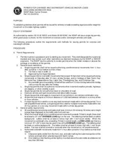 Oversize and Overweight Vehicles and/or Loads Excluding Workover Rigs