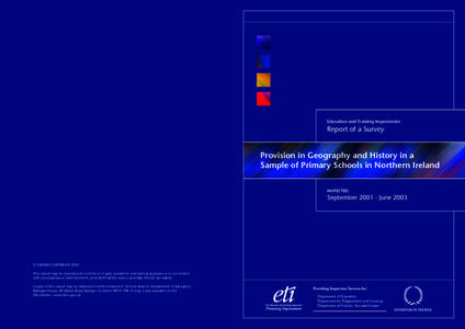 Education and Training Inspectorate  Report of a Survey Provision in Geography and History in a Sample of Primary Schools in Northern Ireland