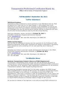 [removed]Transportation Professional Certification Board Fall Newsletter Having trouble viewing this email? C lick here