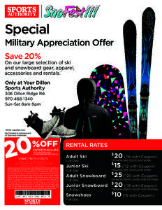 Special  Military Appreciation Offer Save 20%  On our large selection of ski