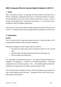 HSE’s Corporate Plan for Internal Health & Safety for[removed]
