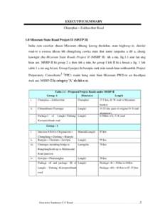 EXECUTIVE SUMMARY Champhai – Zokhawthar Road 1.0 Mizoram State Road Project II (MSTP II) India ram sawrkar chuan Mizoram chhung kawng thenkhat, state highway-te, district road-te a awmsa tihzau leh changtlung zawka sia