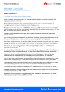 News Release Minister Gail Gago Minister for Business Services and Consumers Monday, 1 December, 2014  Don’t get burnt by dodgy tree loppers