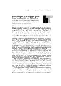 Health Transition Review, Supplement 2 to Volume 7, 1997, [removed]Factors leading to the establishment of childheaded households: the case of Zimbabwe