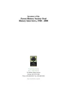 Inventory of the  Forest History Society Oral History Interviews, [removed]Forest History Society