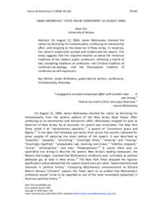 Jim McGreevey / Kean University / Golan Cipel / The Record / Confession / Outing / Coming out / Jean-Jacques Rousseau / Silent Partner / Gender / LGBT / Sexual orientation