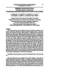 Biological Control of Mist Flower (Ageratina riparia, Asteraceae): Transferring a Successful Program from Hawai’i to New Zealand