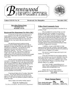 Volume XXXVII No. 10  Brentwood, New Hampshire Recycling Pickup Dates November 5 & 6