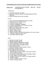 Categorization of Private Sector Universities/Institutions