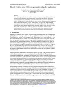 Working Paper No.27 – Electric Vehicles  AGL Applied Economic and Policy Research Electric Vehicles in the NEM: energy market and policy implications Justine Järvinen, Fiona Orton and Tim Nelson