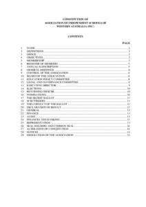 CONSTITUTION OF ASSOCIATION OF INDEPENDENT SCHOOLS OF WESTERN AUSTRALIA (INC) CONTENTS PAGE