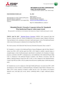 MITSUBISHI ELECTRIC CORPORATION PUBLIC RELATIONS DIVISION 7-3, Marunouchi 2-chome, Chiyoda-ku, Tokyo, Japan FOR IMMEDIATE RELEASE