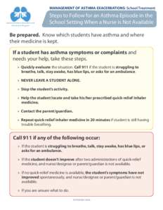 MANAGEMENT OF ASTHMA EXACERBATIONS: School Treatment  National Asthma Education and National