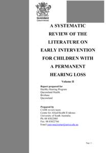 A SYSTEMATIC REVIEW OF THE LITERATURE ON EARLY INTERVENTION FOR CHILDREN WITH A PERMANENT