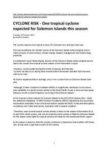 http://www.solomonstarnews.com/news/national/19320‐cyclone‐risk‐one‐tropical‐cyclone‐ expected‐for‐solomon‐islands‐this‐season 