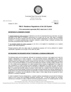 PM-31: Residence Regulations of the LSU System