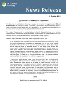 News Release_Appointment of Head of Assessment