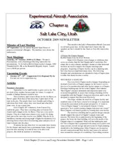 OCTOBER 2009 NEWSLETTER Minutes of Last Meeting th 19 September was the annual Skypark Open House of projects at everyone’s Hangers. The numbers were down, but