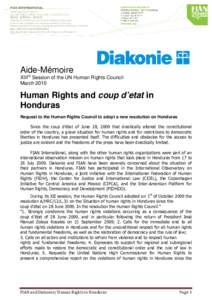Aide-Mémoire  XIIIrd Session of the UN Human Rights Council March[removed]Human Rights and coup d’etat in
