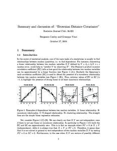 Summary and discussion of: “Brownian Distance Covariance” Statistics Journal Club, [removed]Benjamin Cowley and Giuseppe Vinci October 27, [removed]