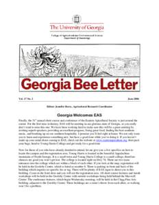 Vol. 17 No. 2  June 2006 Editor: Jennifer Berry, Agricultural Research Coordinator  Georgia Welcomes EAS
