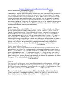 Southern Campaign American Revolution Pension Statements Pension application of James Johnston S36633 fn16Ga Transcribed by Will Graves[removed]Methodology: Spelling, punctuation and/or grammar have been corrected in som