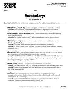 Vocabulary Acquisition  DramA: The Golden Curse, pagesApril 2015 ®