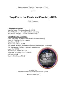 Experimental Design Overview (EDO) for a Deep Convective Clouds and Chemistry (DC3) Field Campaign