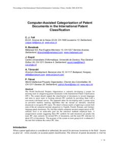 Computer-Assisted Categorization of Patent Documents in the International Patent Classification