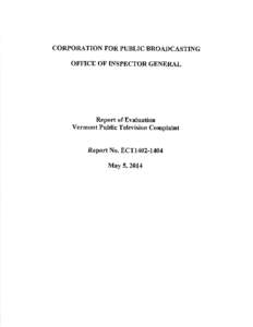 Report of Evaluation – Vermont Public Television Complaint, Report No. ECT1402-1404