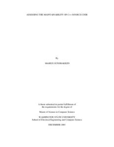 ASSESSING THE MAINTAINABILITY OF C++ SOURCE CODE  By MARIUS SUNDBAKKEN  A thesis submitted in partial fulfillment of