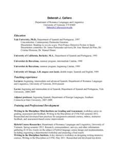 Deborah J. Cafiero Department of Romance Languages and Linguistics University of Vermont, VT[removed]removed]  Education
