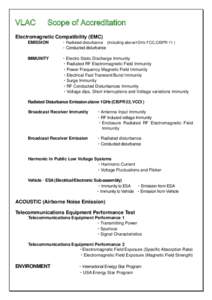 VLAC  Scope of Accreditation Electromagnetic Compatibility (EMC) EMISSION